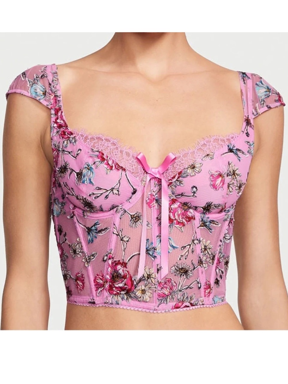 Victoria's Secret Pink Floral Lace Bustier Corset Top